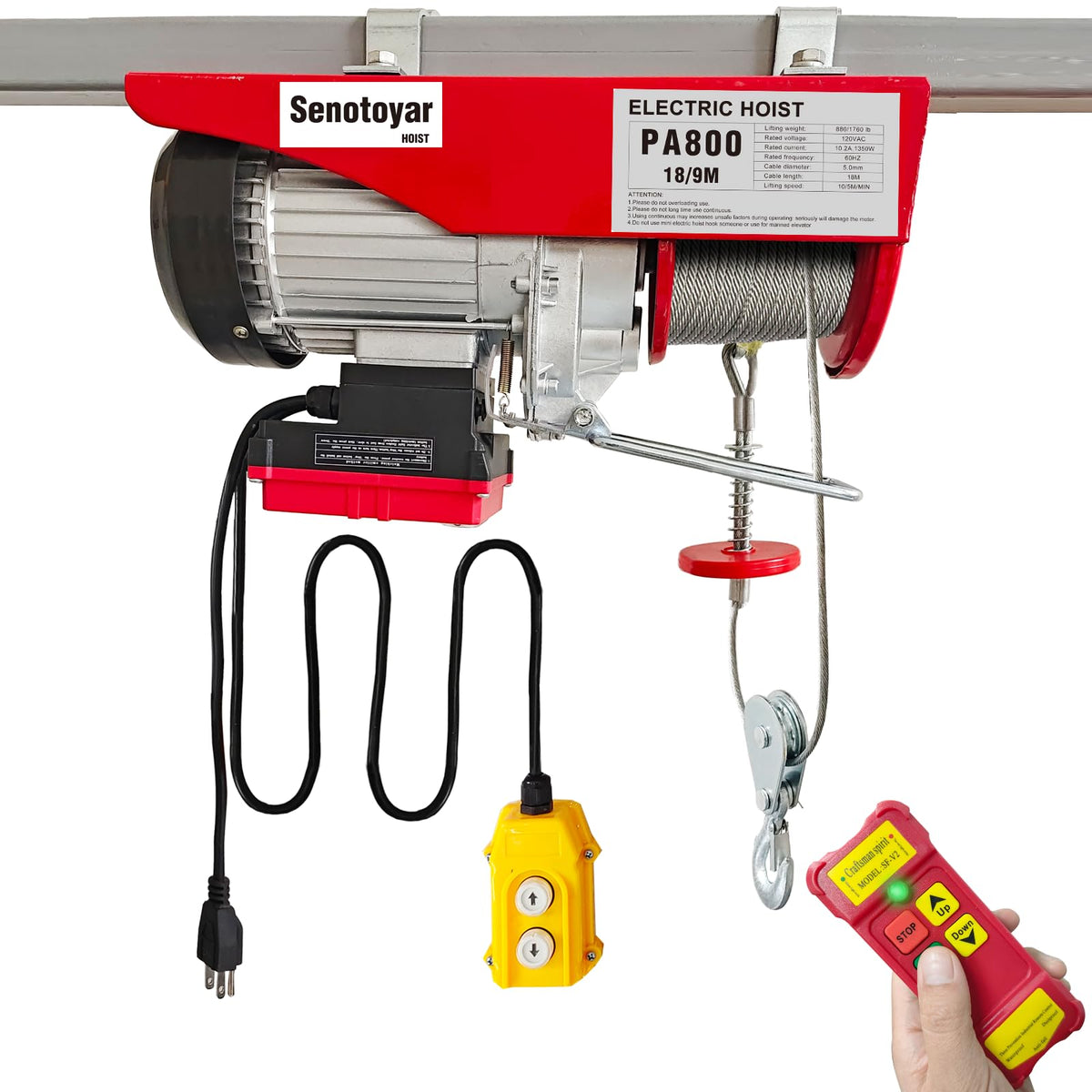 1760lbs Electric Hoist Winch with Wireless Control M5433
