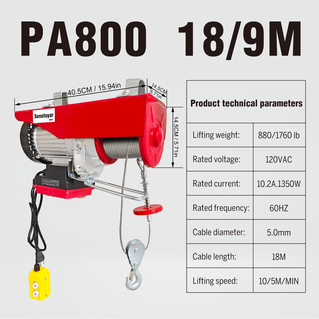 1760lbs Electric Hoist Winch with Wireless Control M5433