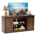 65 Inch Brown Wood TV Stand with Storage Shelves and Sliding Barn Door G303708