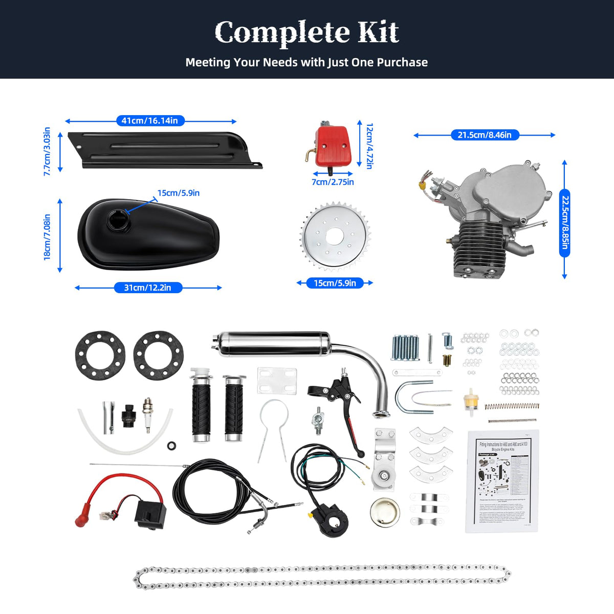 100cc 2 Stroke Bicycle Engine Kit with CDI Ignition 36-Tooth Sprocket T609219