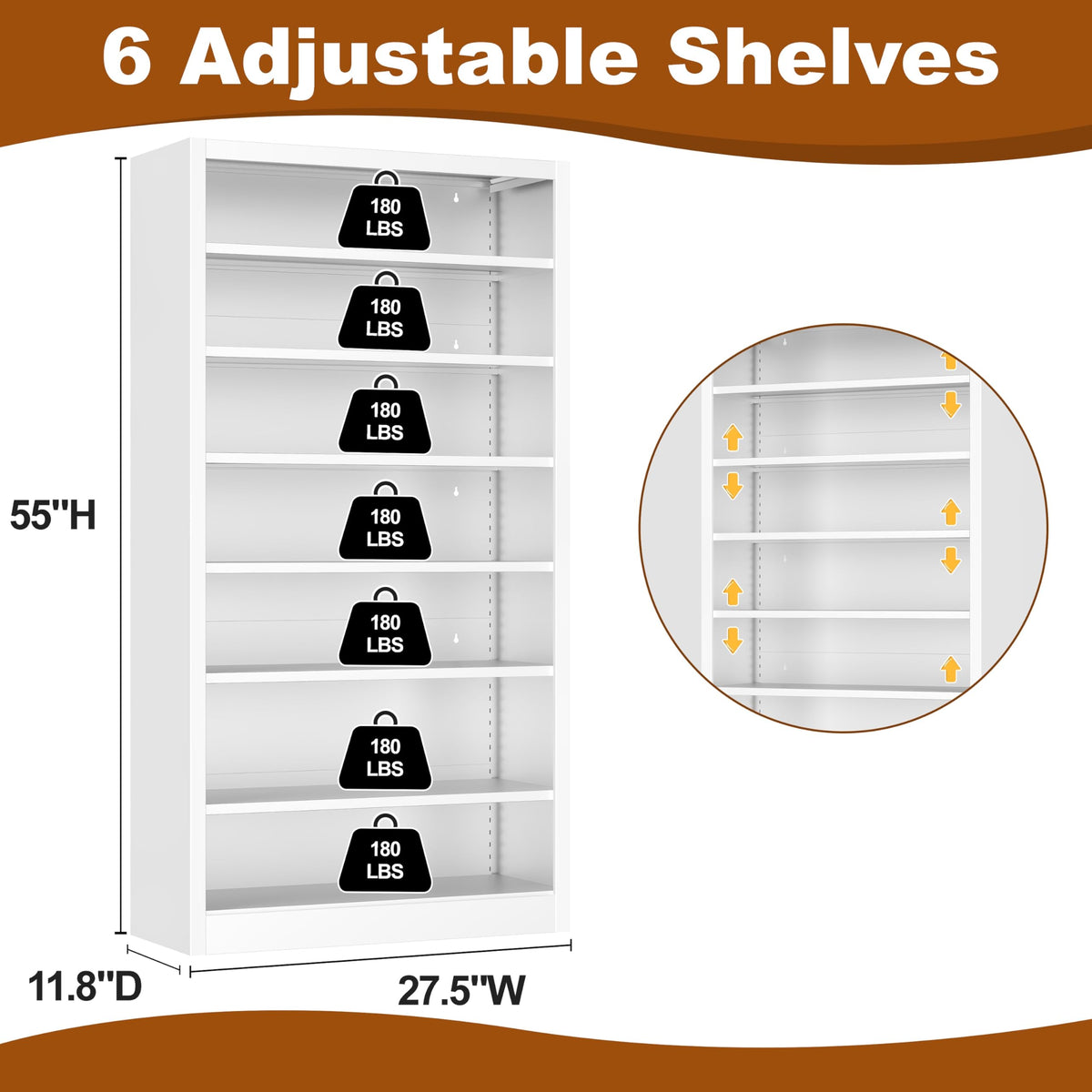 White 7-Tier Metal DVD Storage Cabinet with Adjustable Shelves P389