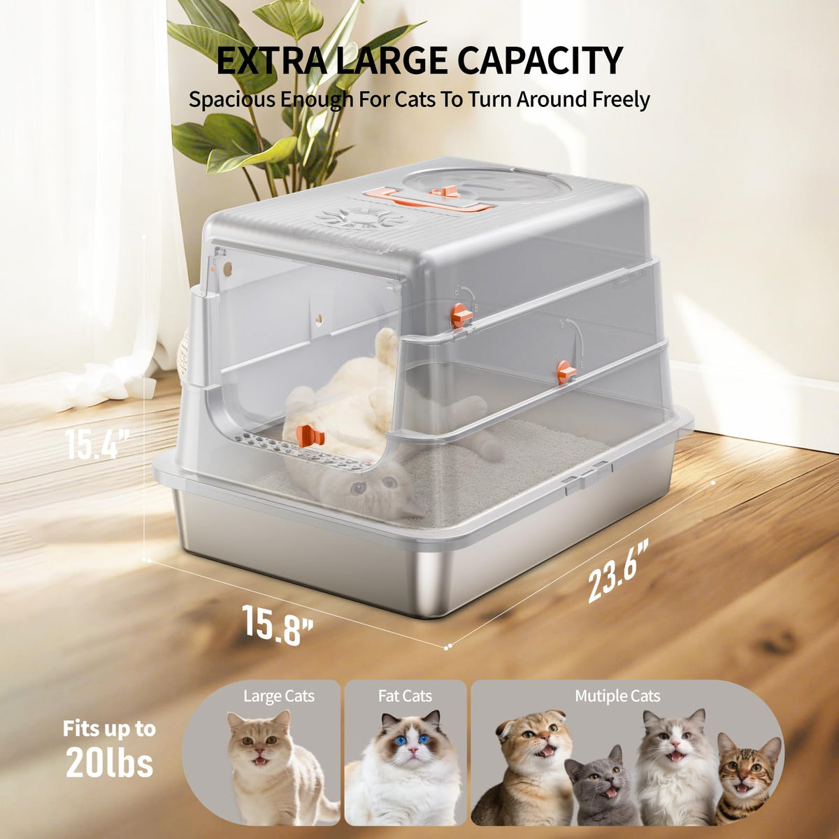 Stainless Steel Extra Large Enclosed Cat Litter Box P901