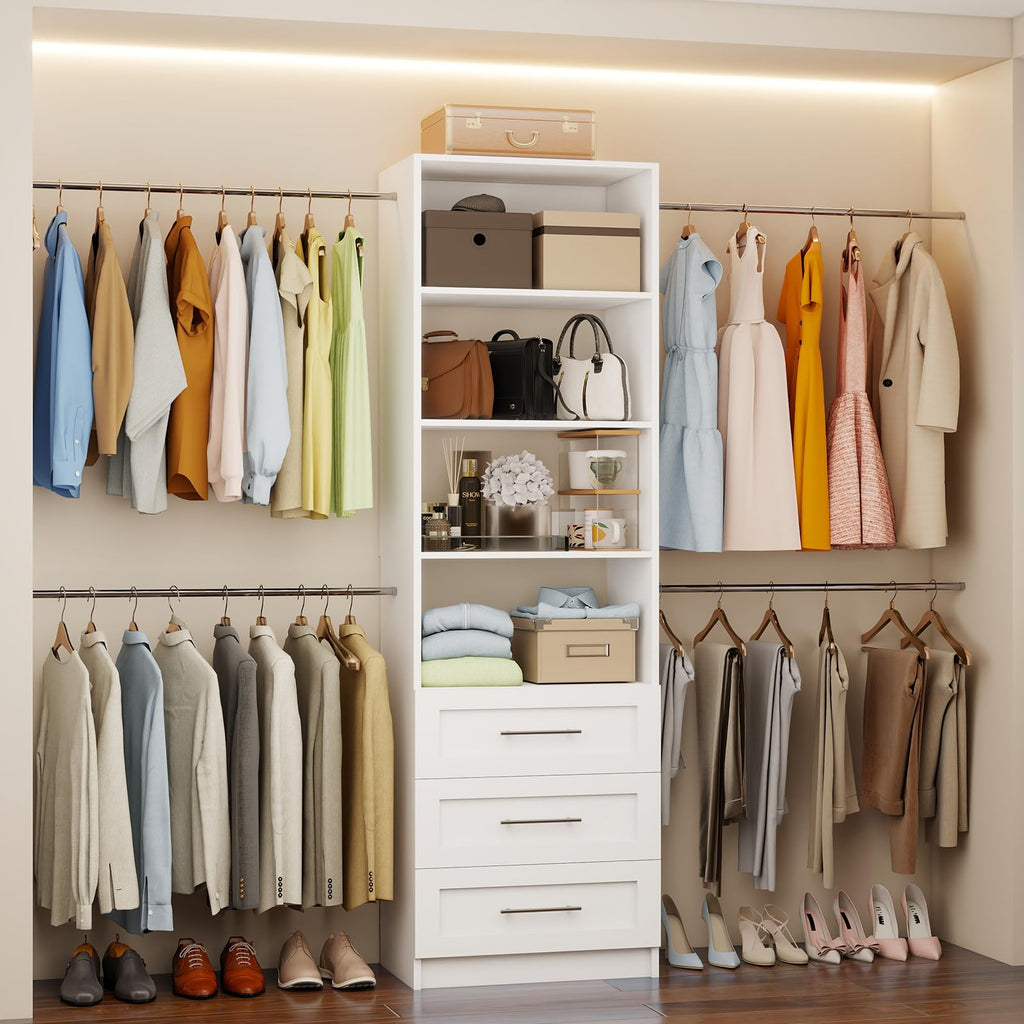 White Closet System with Drawers and Adjustable Shelves S133