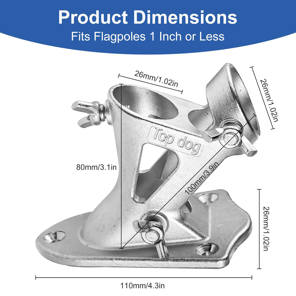 304 Stainless Steel Adjustable Wall Mount Flag Pole Holder Bracket E75310