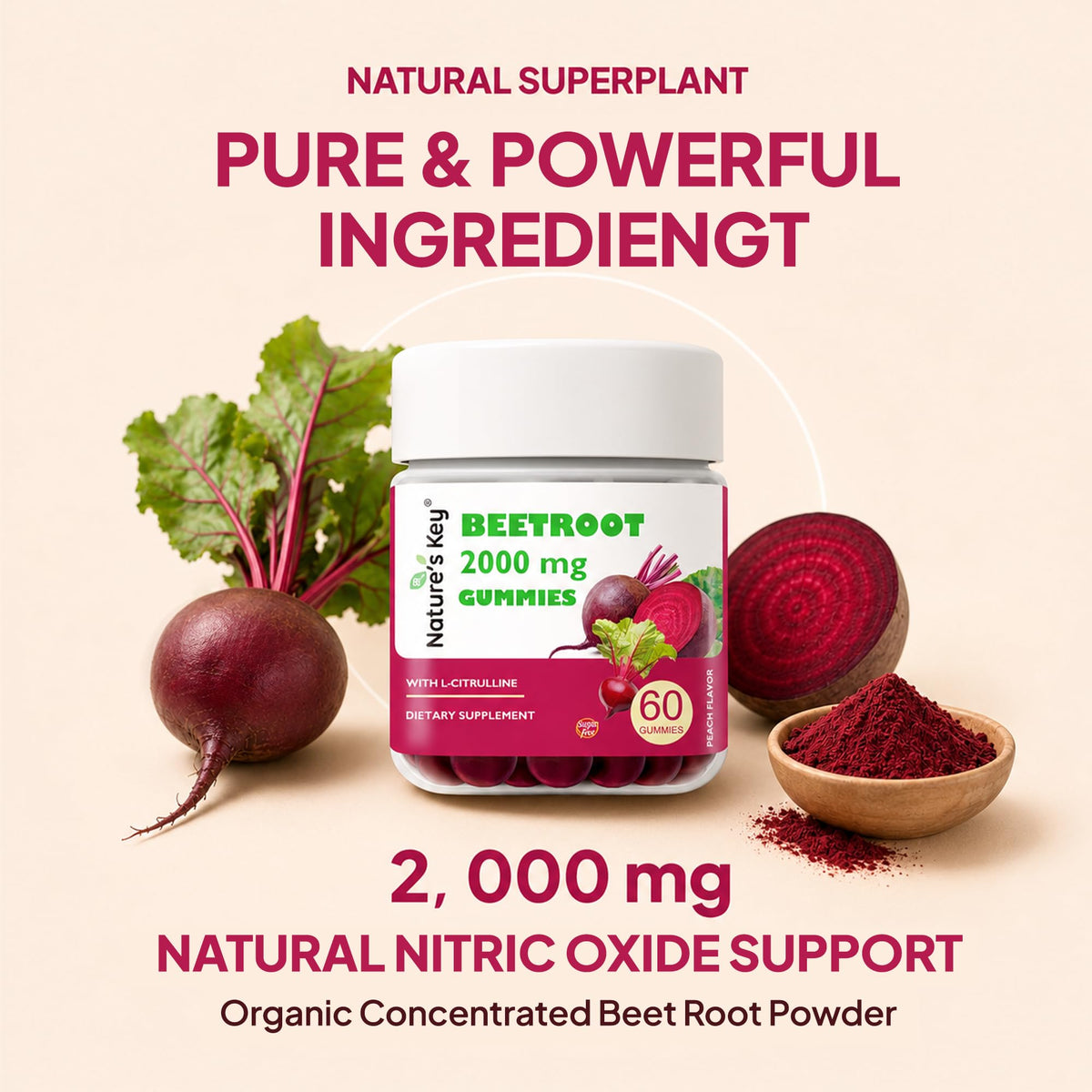 Beet Root Gummies 60 Count Vegan Non-GMO Gluten Free D413