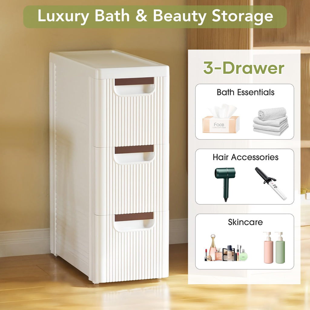 White 3 Drawers Narrow Plastic Bathroom Storage Cabinet Z1540