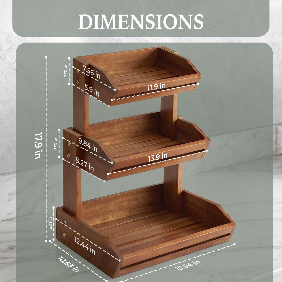 3 Tier Acacia Wood Fruit Basket L434