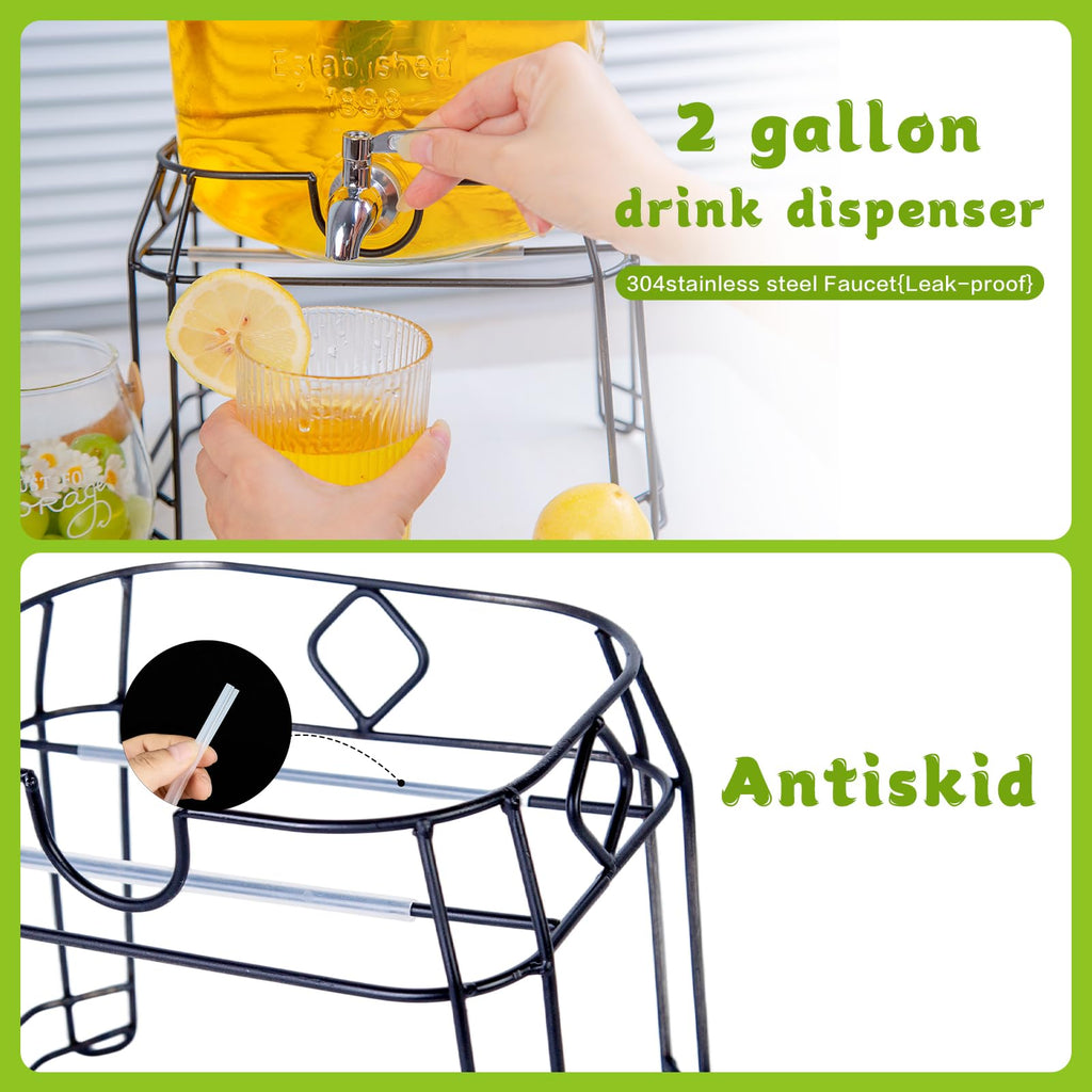 2 Gallon Glass Drink Dispenser with Stand Q9852