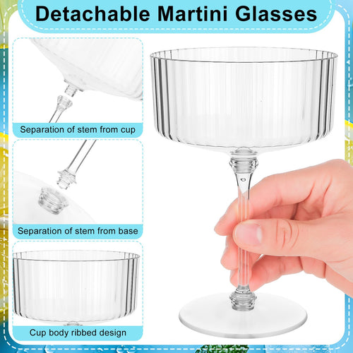 12 Pcs Ribbed Martini Glasses Transparent Plastic Q5901