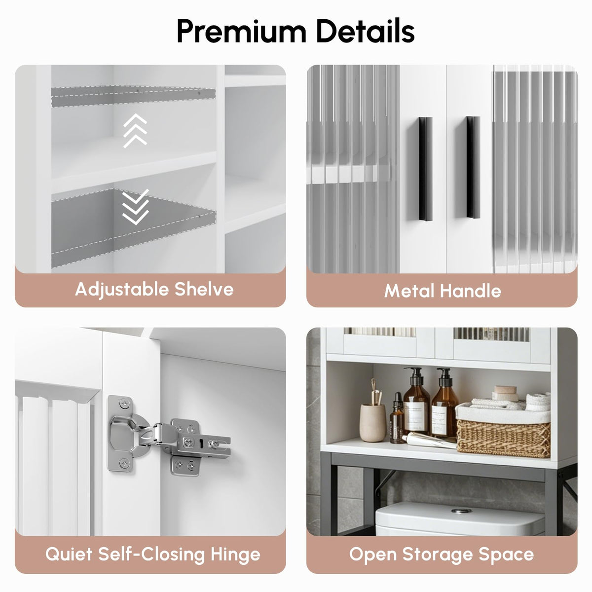 White Over The Toilet Storage Cabinet with Glass Doors D88861