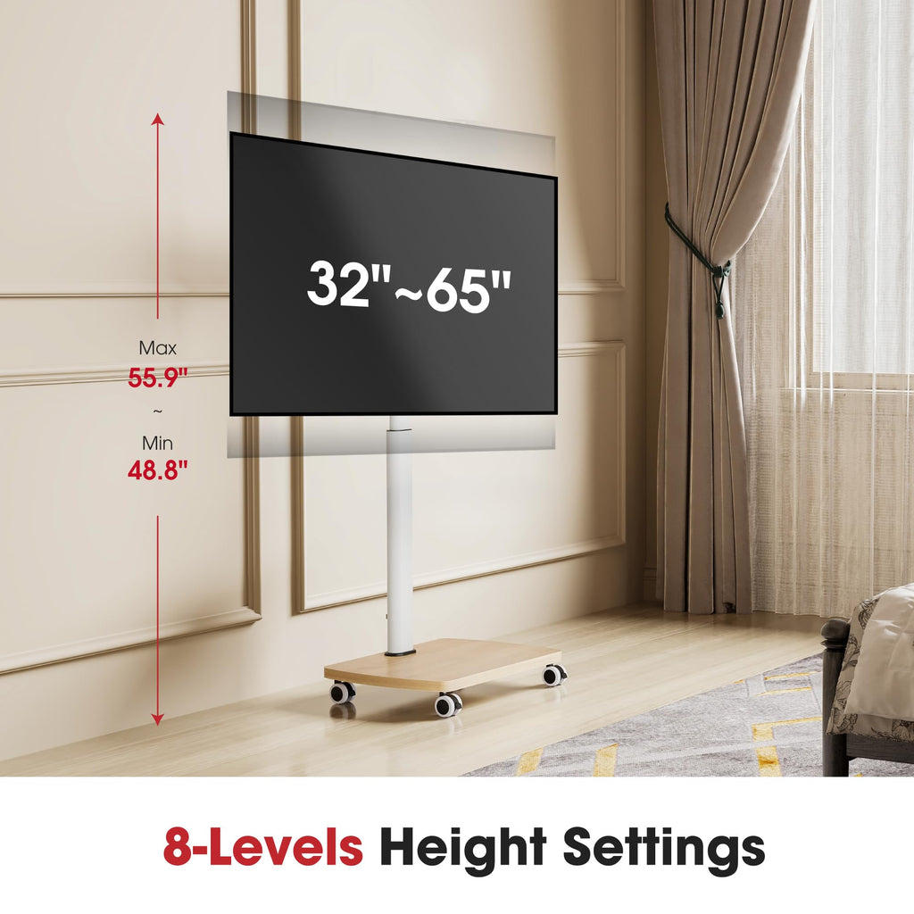 Rolling TV Stand for 32-65 Inch TVs, Height Adjustable with Swivel & Tilt Mount J9990