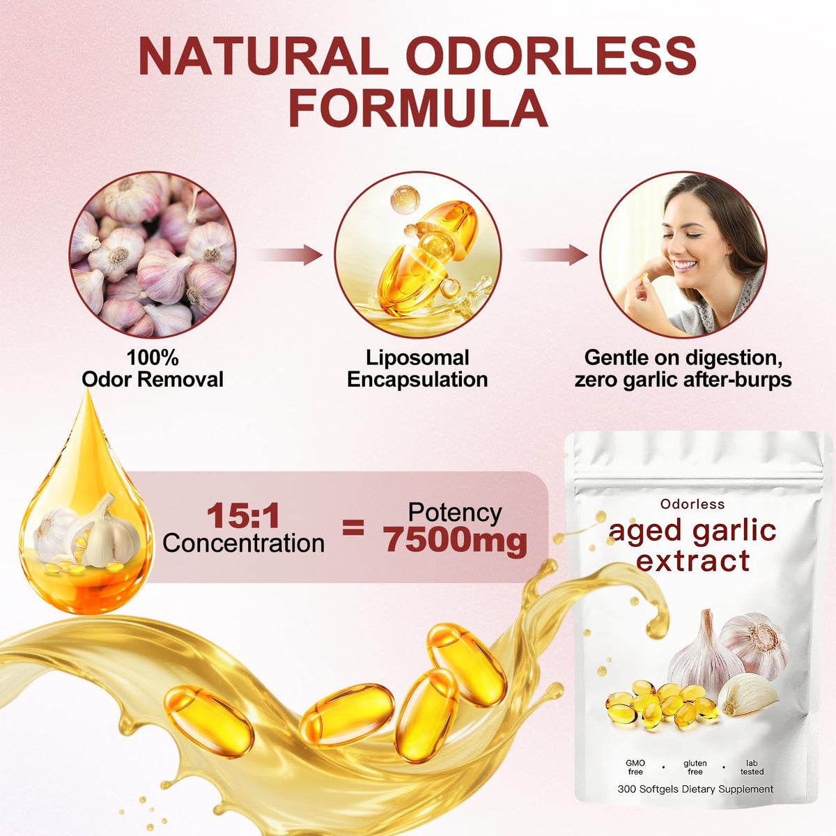 Odorless Garlic Supplement 300 Count Softgels A396