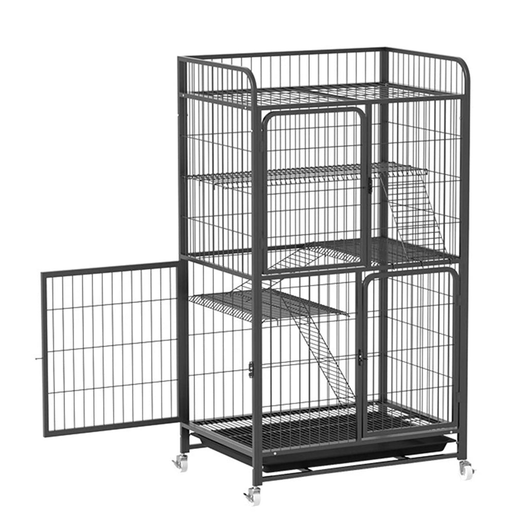 4 Tiers Metal Wire Cat Cage with Wheels Y633487