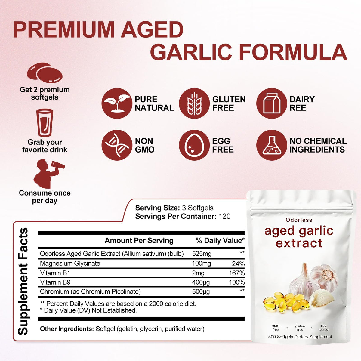 Odorless Garlic Supplement 300 Count Softgels A396
