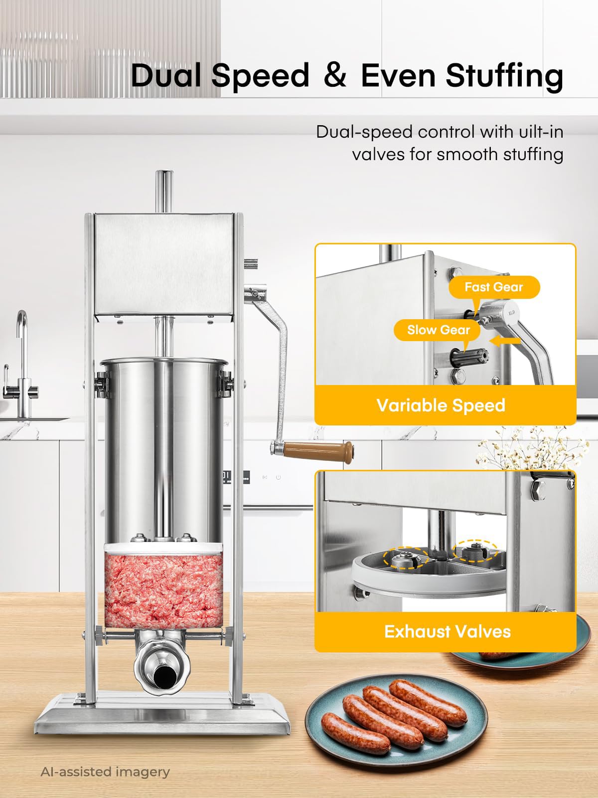 5L Stainless Steel Manual Sausage Stuffer with 4 Stuffing Tubes R25626