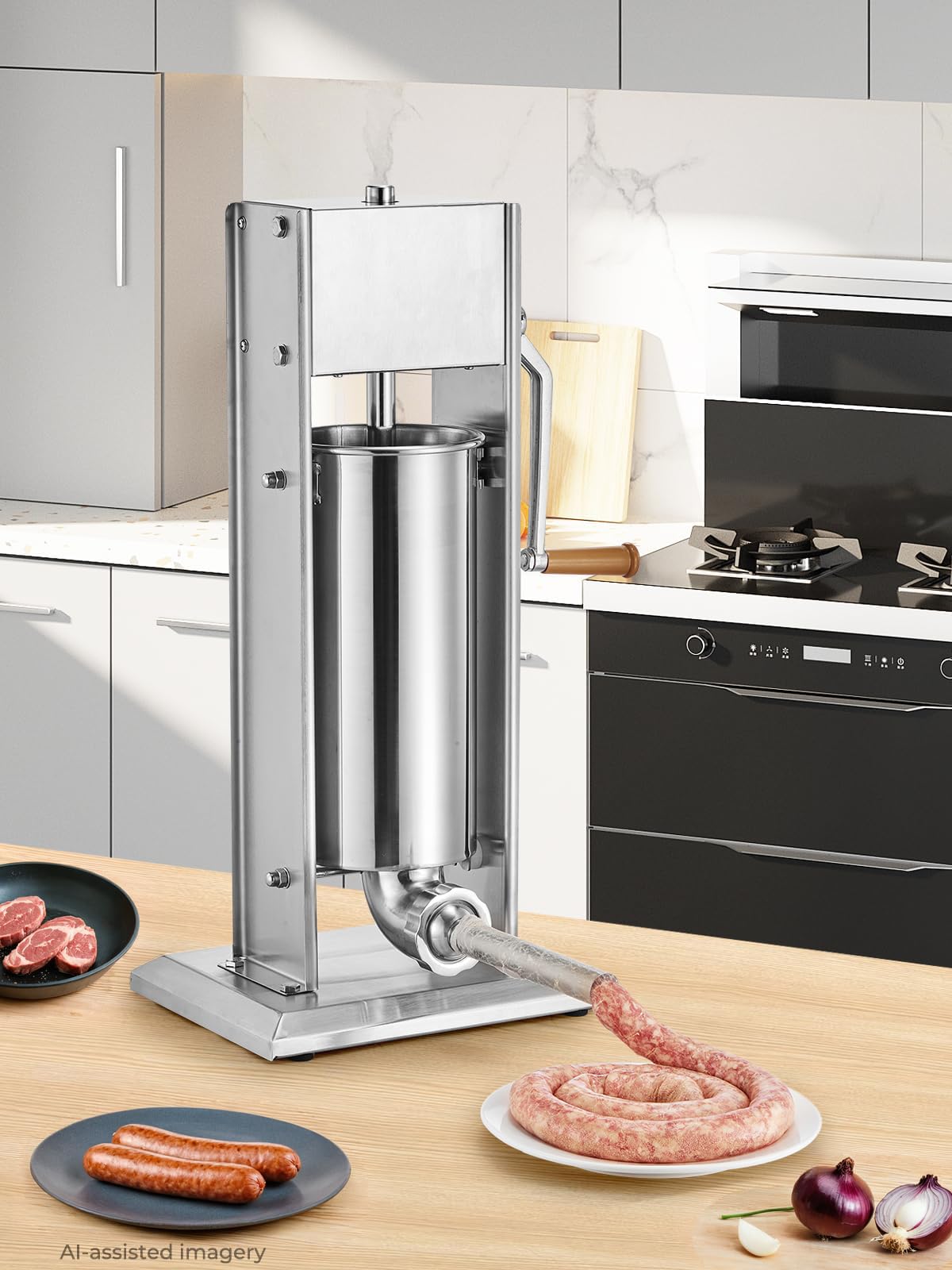 5L Stainless Steel Manual Sausage Stuffer with 4 Stuffing Tubes R25626