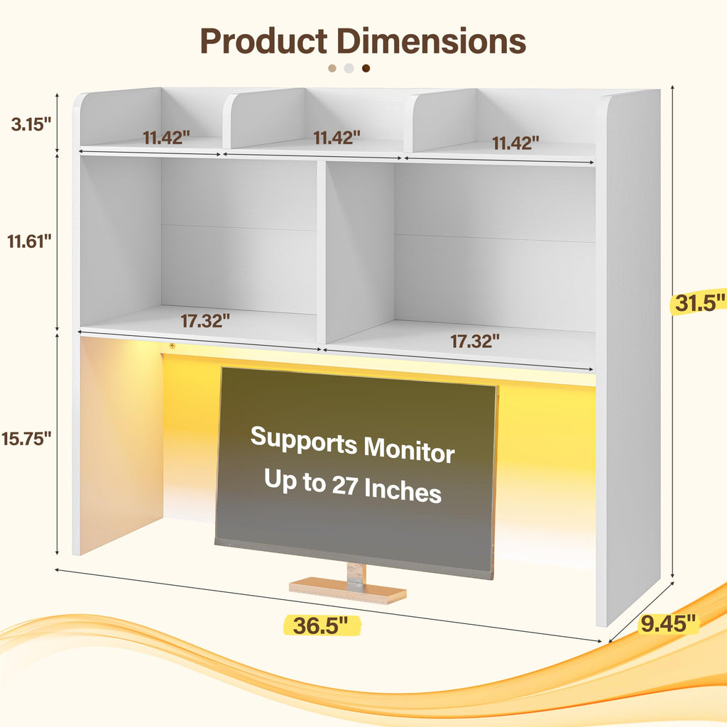 White 3-Tier Desk Hutch with LED Light L54018