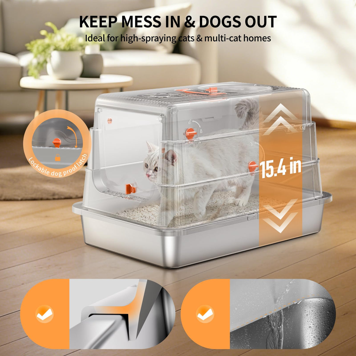 Stainless Steel Extra Large Enclosed Cat Litter Box P901