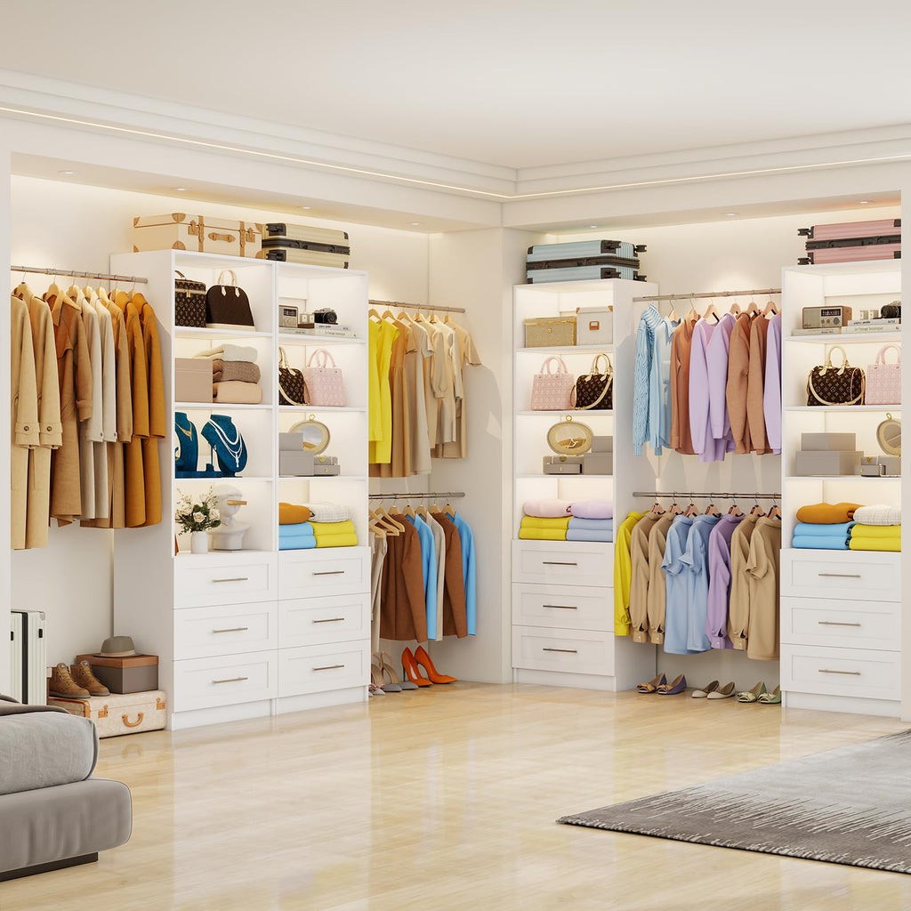 White Closet System with Drawers and Adjustable Shelves S133