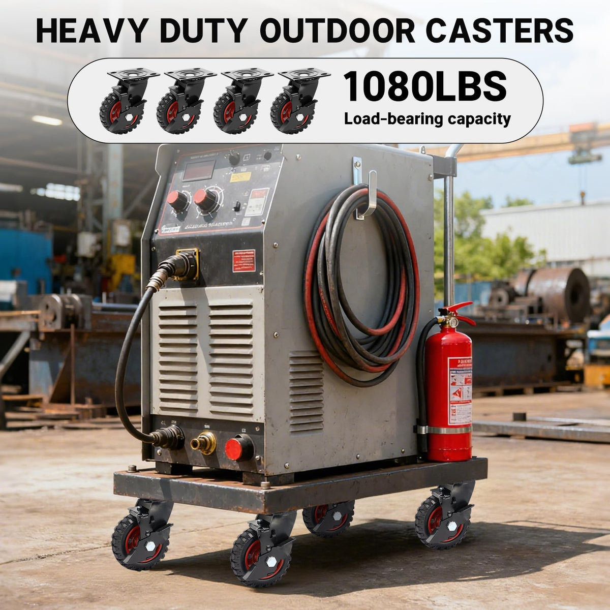5 Inch Heavy Duty Rubber Casters Set of 4 with Brake N7295