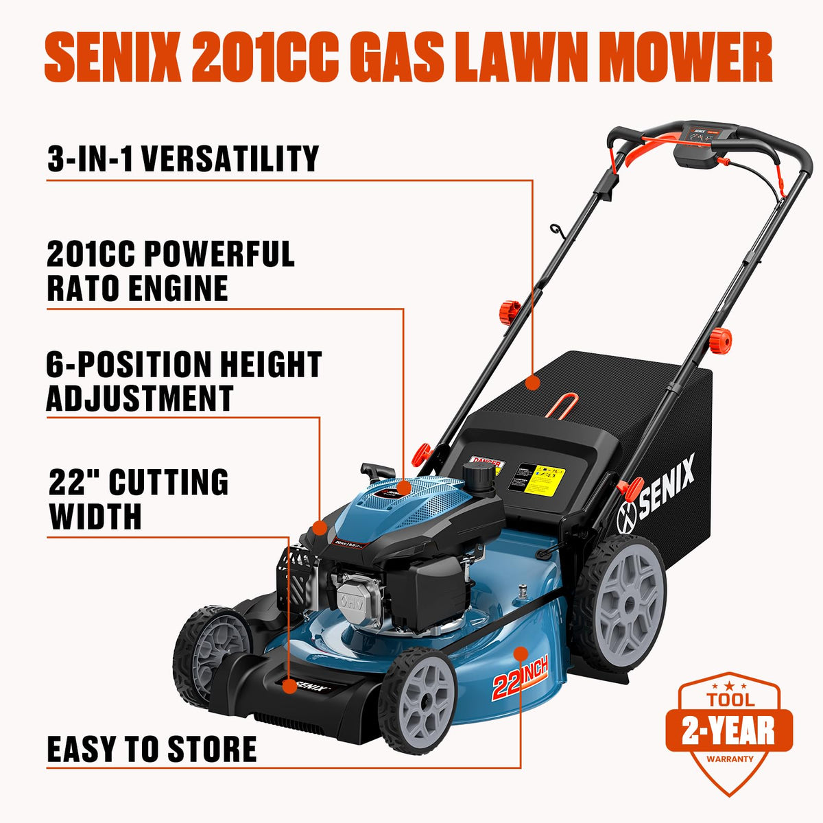 22" 3-in-1 Variable Speed Self Propelled Gas Lawn Mower K82325