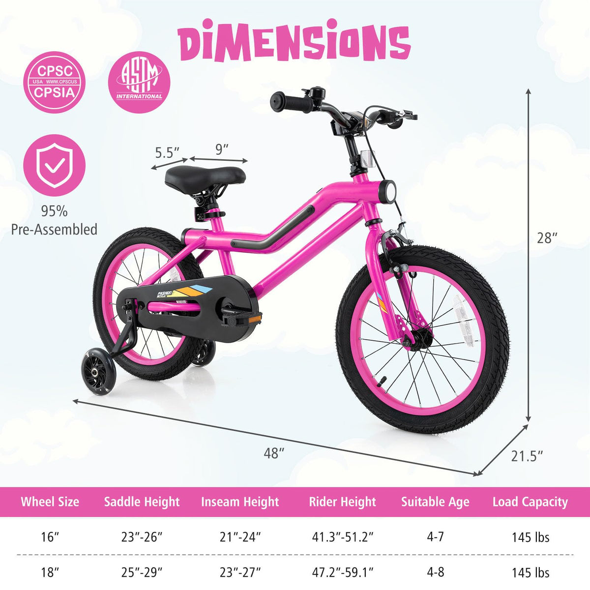 16 18 Inch Lighted Kids Bike with Training Wheels U9290