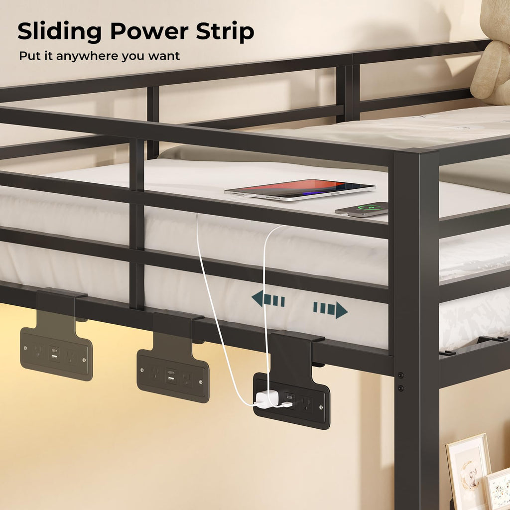 Black Triple Bunk Bed Twin Over Twin with Storage Staircase O399386