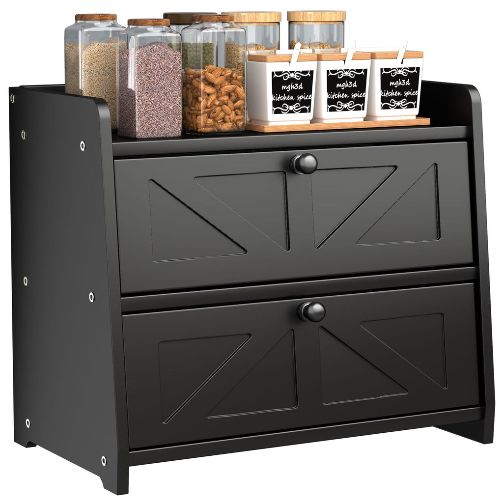 Black Double Layer Wooden Bread Box Z383