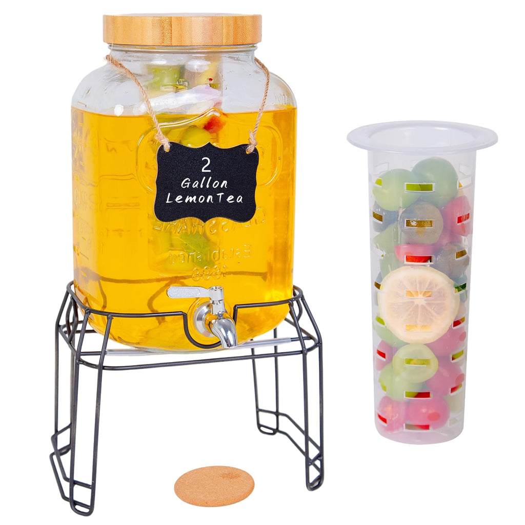 2 Gallon Glass Drink Dispenser with Stand Q9852