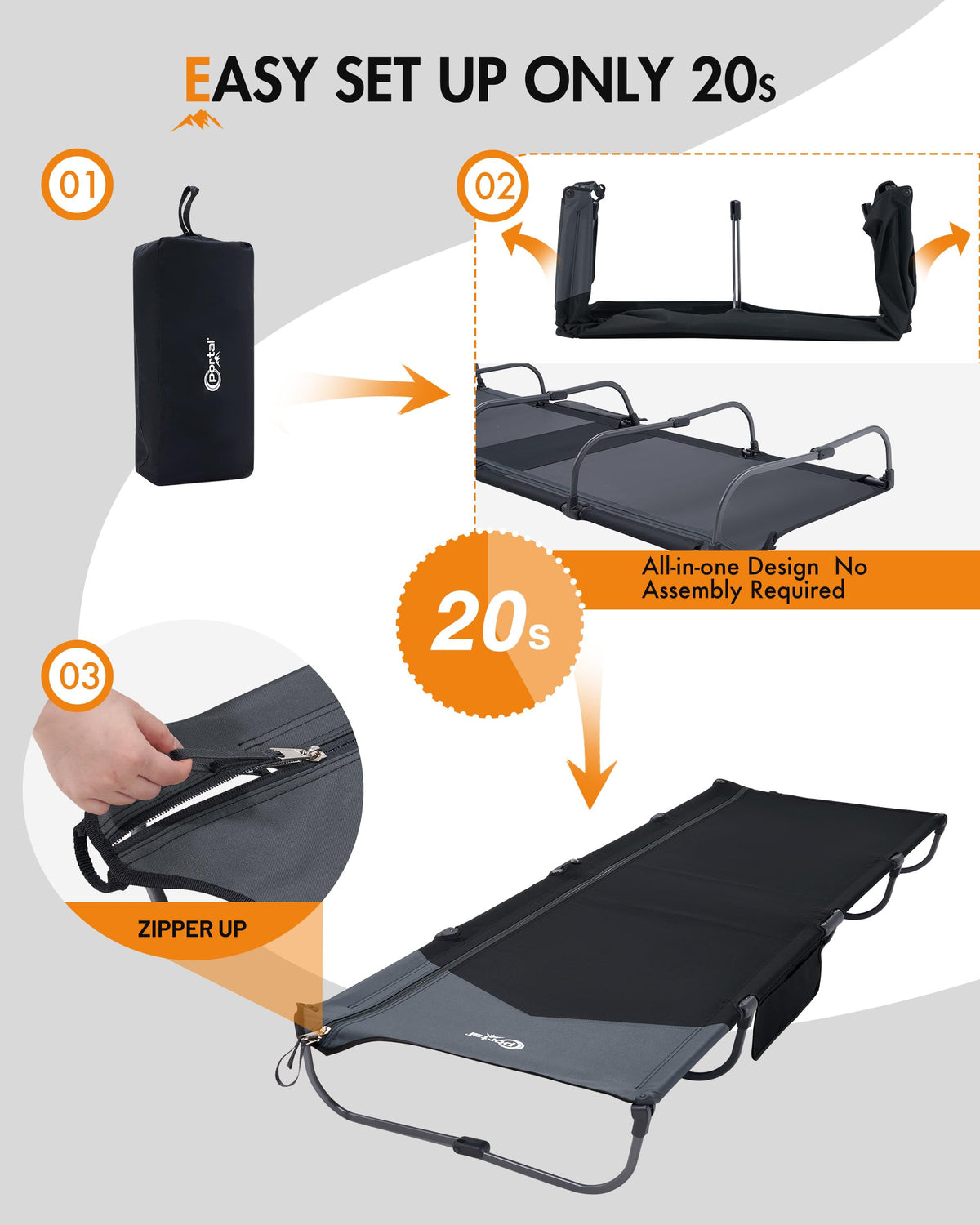 Ultra-Light 7.1 lbs Foldable Camping Cot with Side Pocket H409