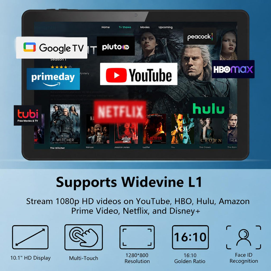 Android Tablet 10 inch, 26GB RAM 128GB ROM 7000 mAh Black D6180