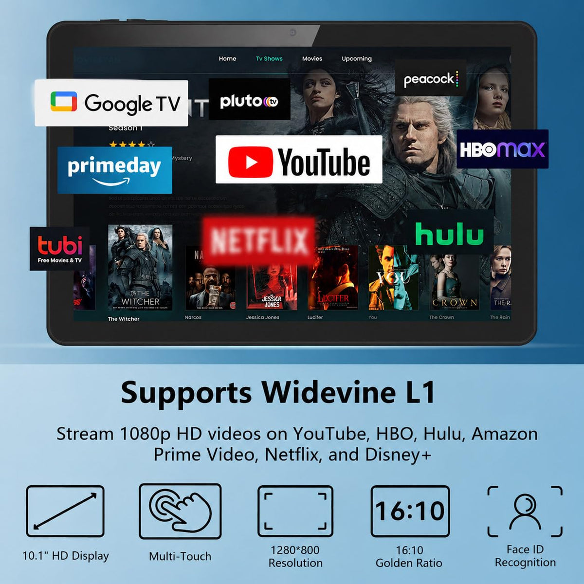 Android Tablet 10 inch, 26GB RAM 128GB ROM 7000 mAh Black D6180