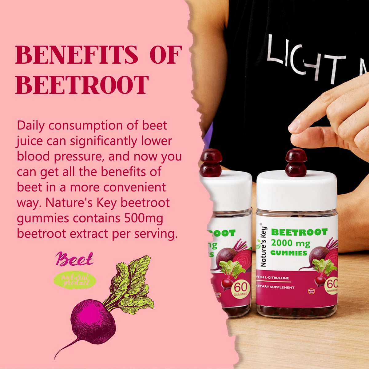 Beet Root Gummies 60 Count Vegan Non-GMO Gluten Free D413