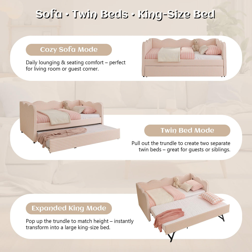 Twin to King Upholstered Daybed with Pop Up Trundle Bed L695448