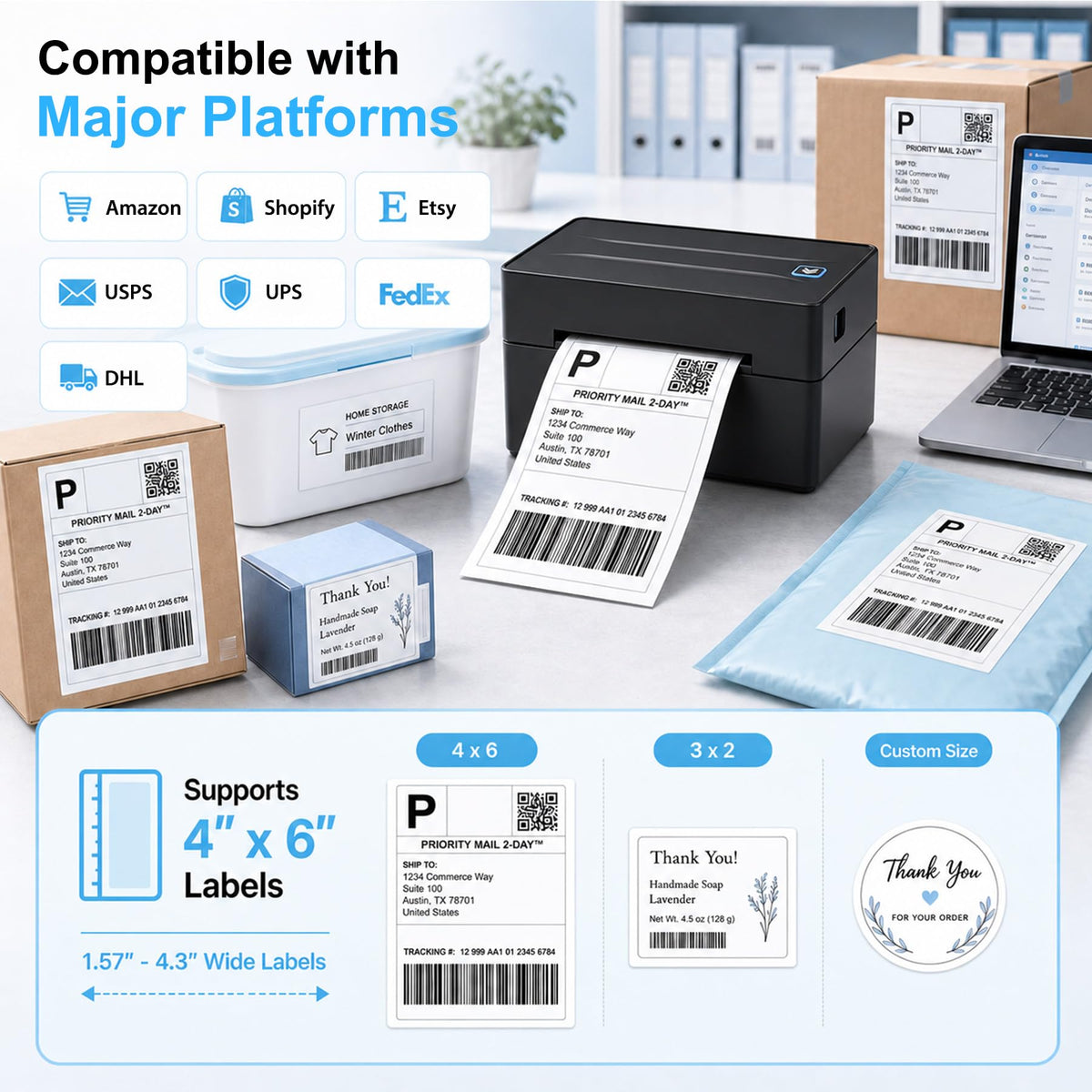 Thermal Shipping Label Printer 4x6 Bluetooth P216253