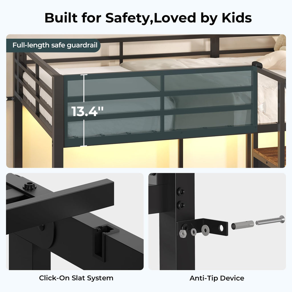 Black Triple Bunk Bed Twin Over Twin with Storage Staircase O399386