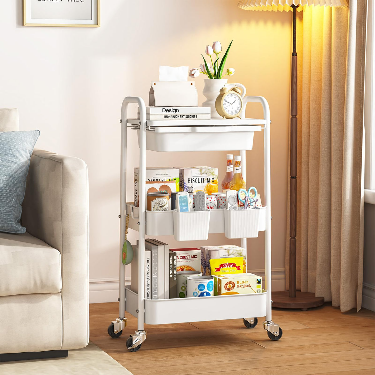 3 Tier Metal Rolling Cart with Drawer Z3695