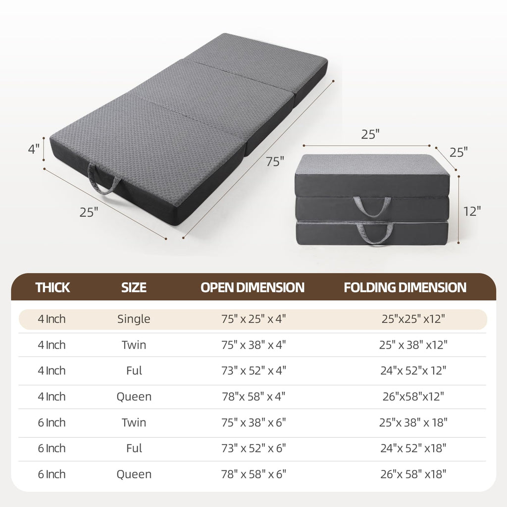 Tri Folding Memory Foam Mattress with Washable Cover B270