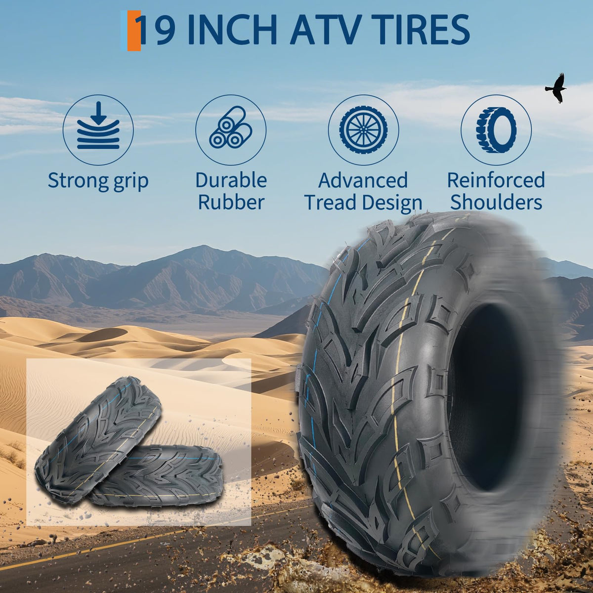 Set of 2 19x7-8 Tubeless ATV Tires F102597
