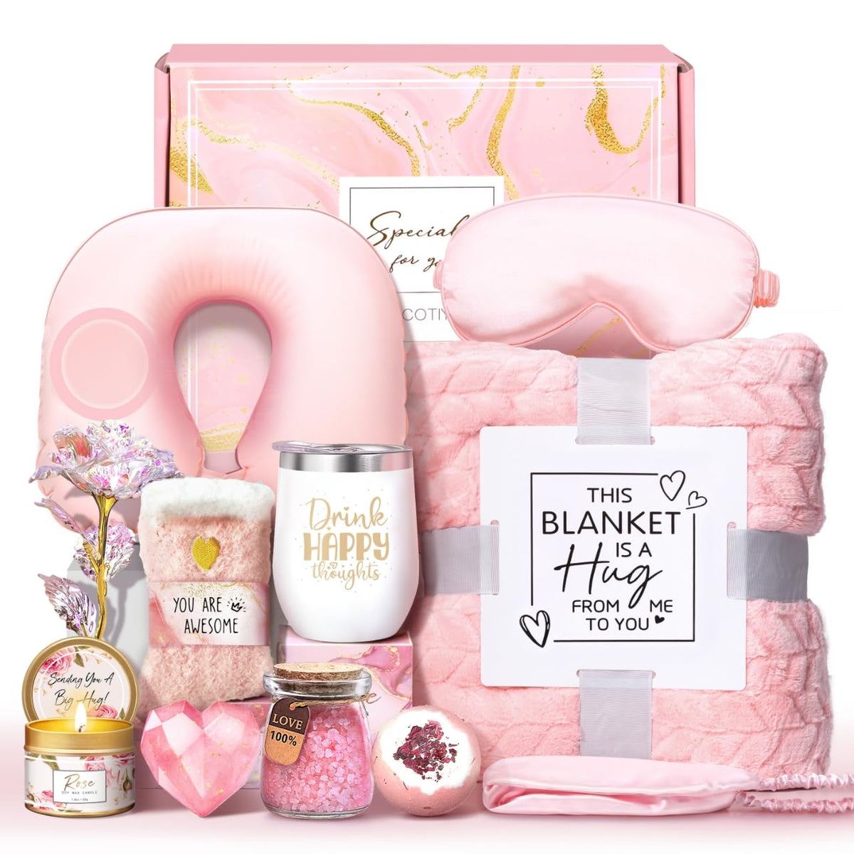 Spa Gifts Basket with Flannel Blanket and Traveling Pillow K36529