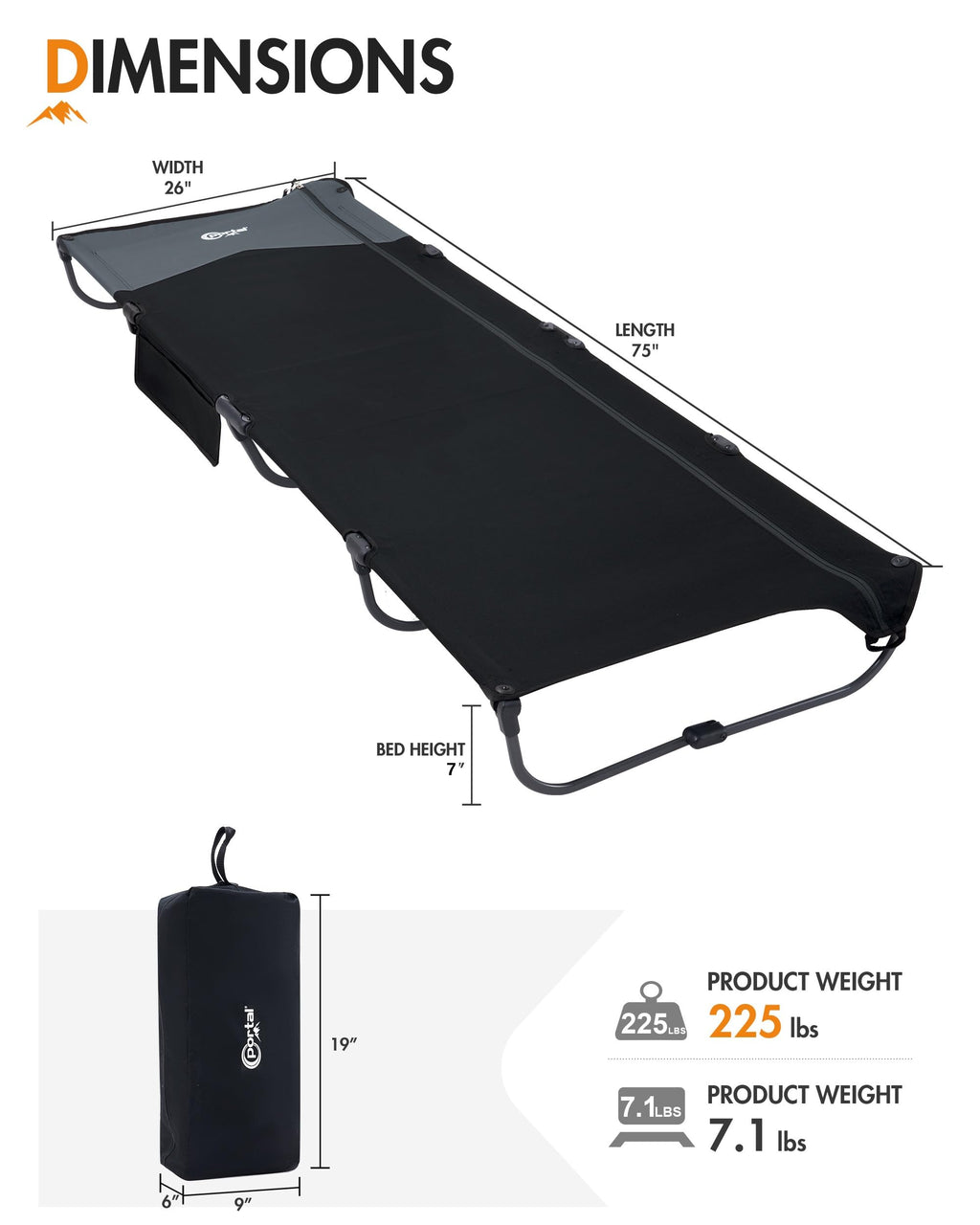 Ultra-Light 7.1 lbs Foldable Camping Cot with Side Pocket H409