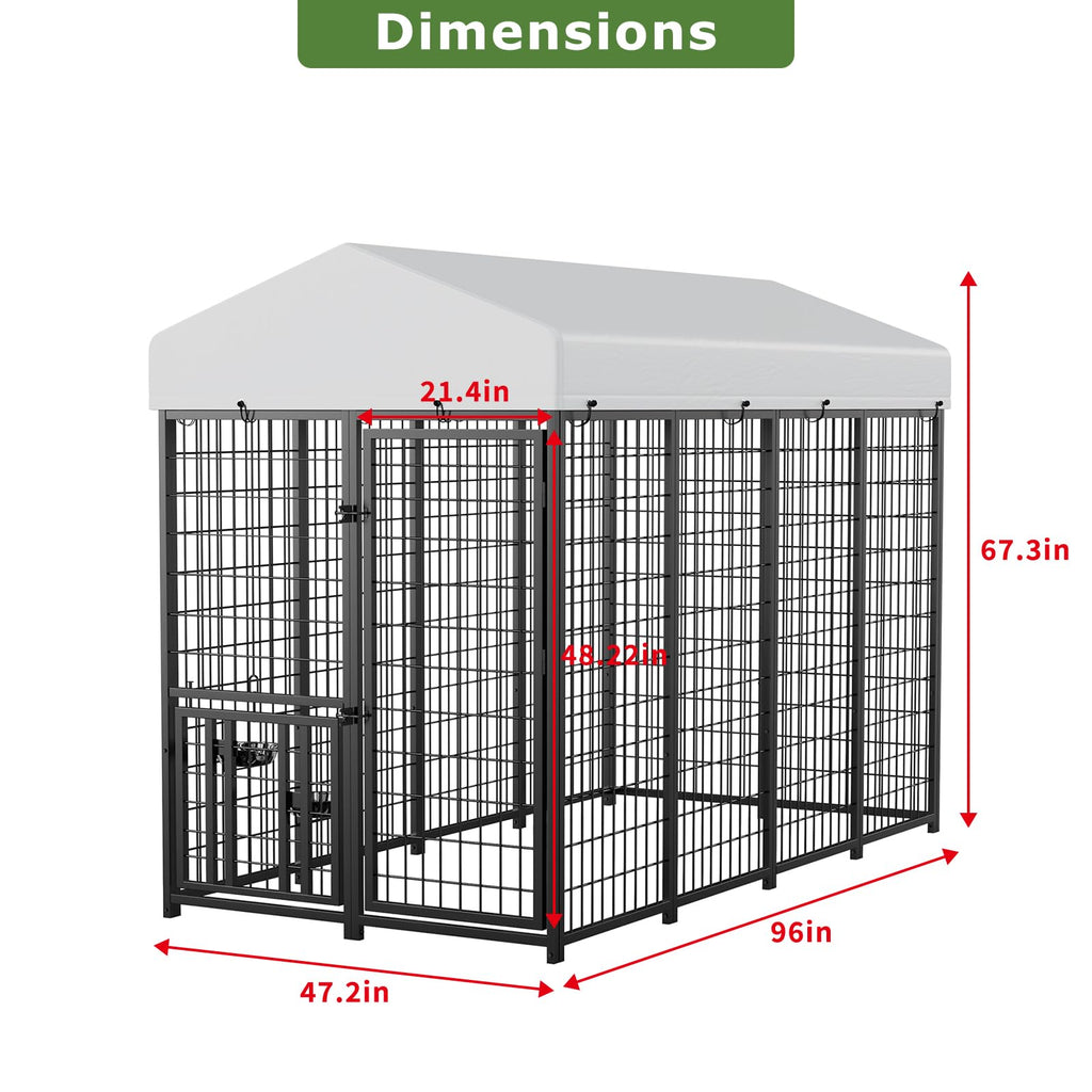 Heavy Duty Outdoor Dog Kennel with Rotating Bowls C538