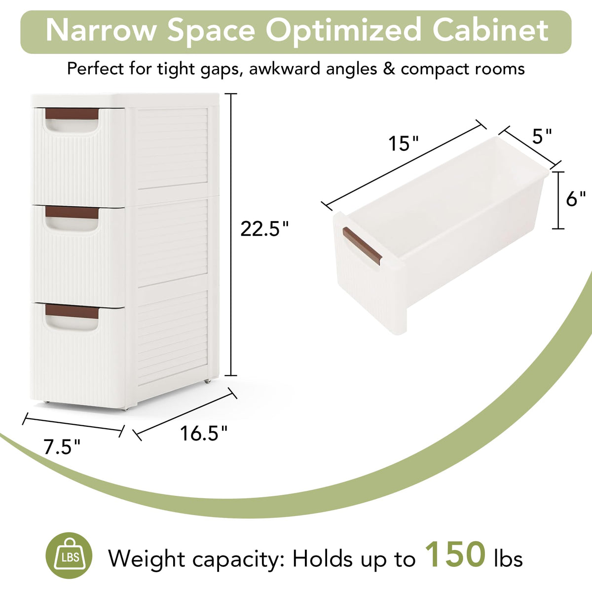 White 3 Drawers Narrow Plastic Bathroom Storage Cabinet Z1540