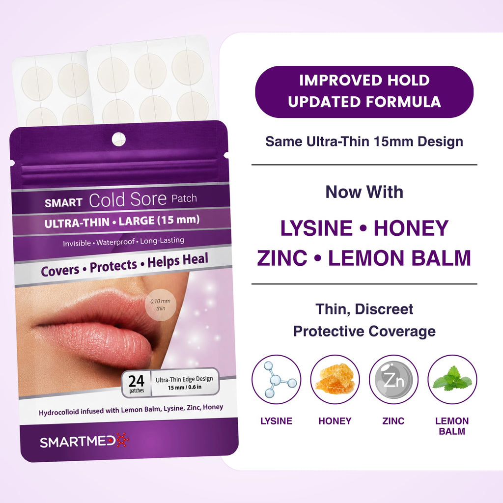 15 mm Hydrocolloid Cold Sore Patches with Lysine, Honey, Zinc & Lemon Balm, 24 Count B6758