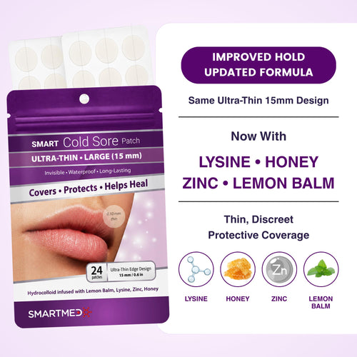 15 mm Hydrocolloid Cold Sore Patches with Lysine, Honey, Zinc & Lemon Balm, 24 Count B6758