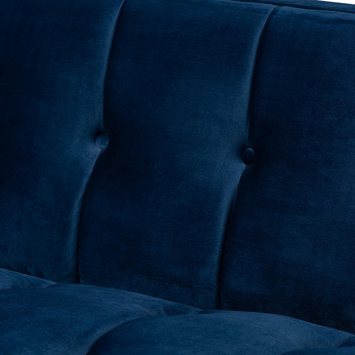 Navy Blue Velvet Button Tufted Gold Sofa I808