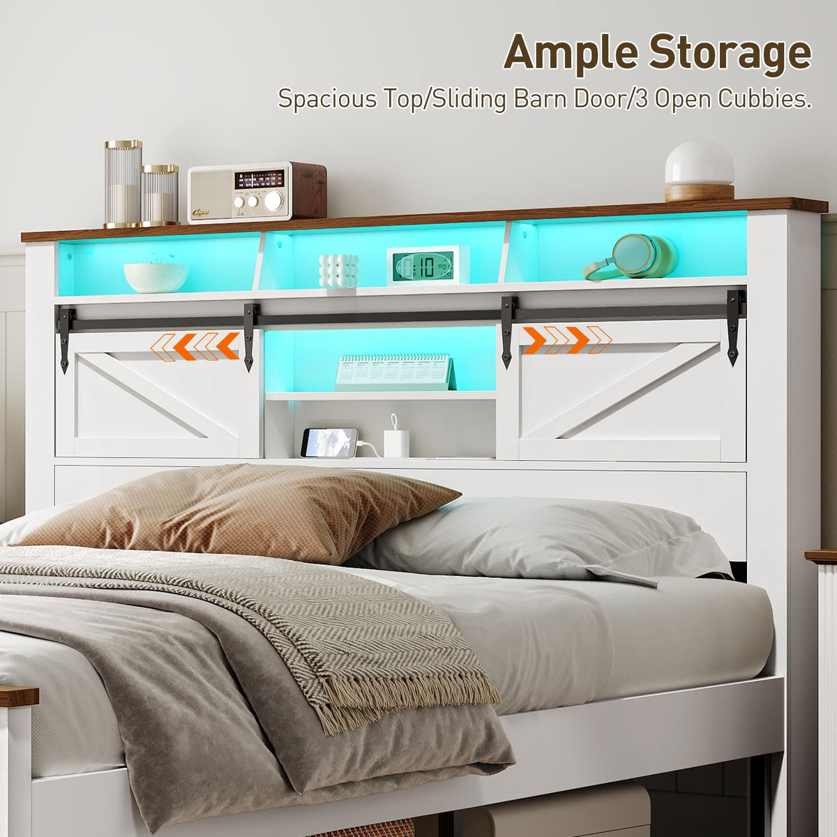 White and Walnut Full Size Storage Bed Frame N185