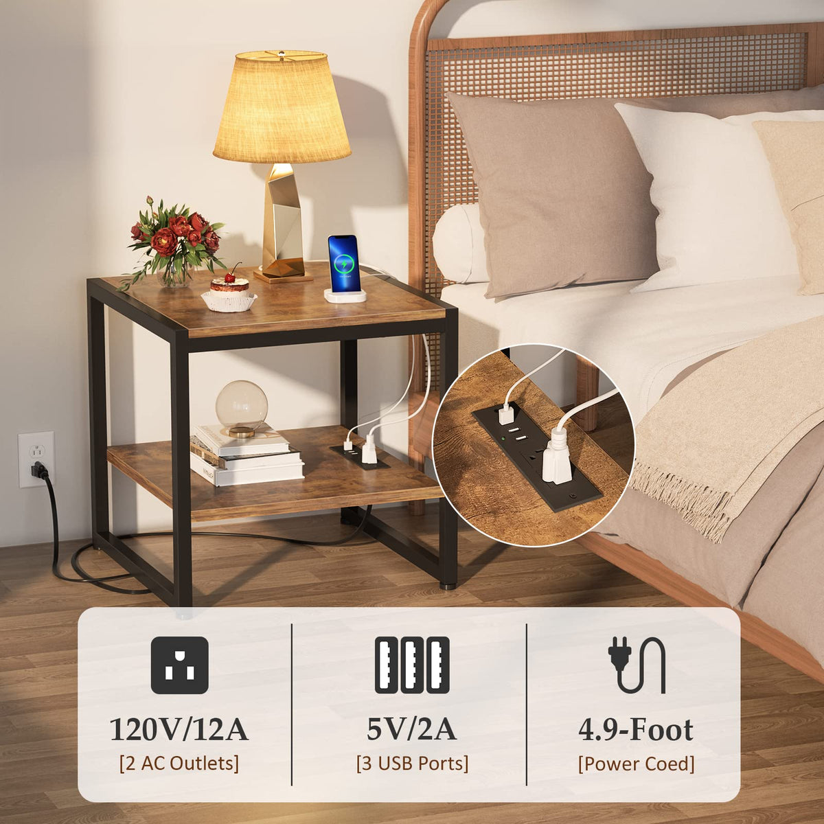 End Table with Charging Station, 2 Pack X1393