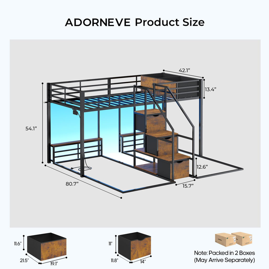 Black Triple Bunk Bed Twin Over Twin with Storage Staircase O399386