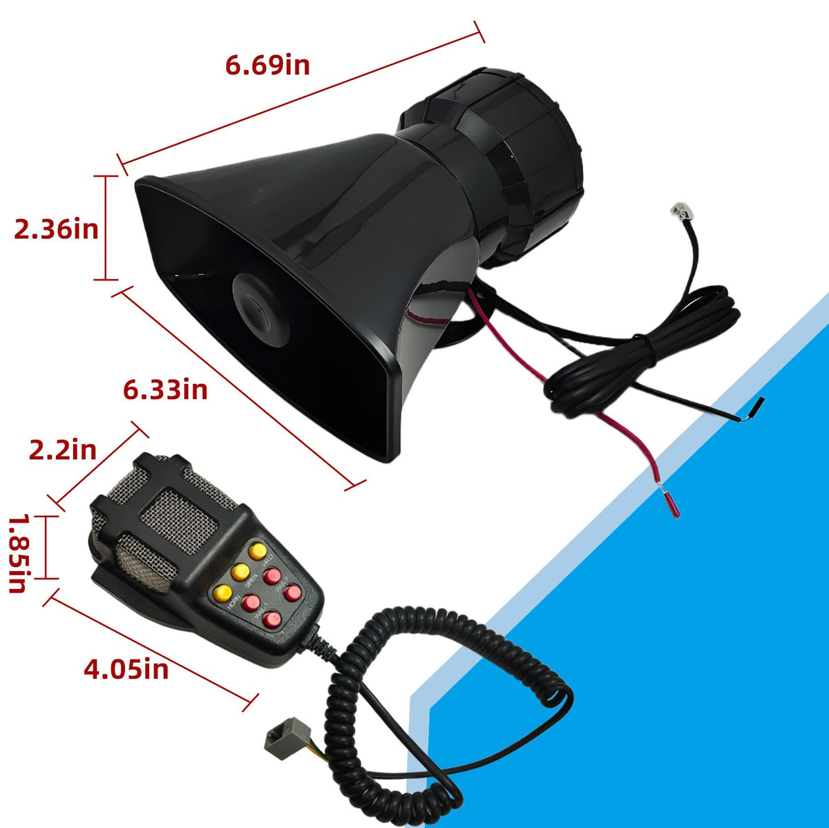 12V 100W 7 Tone Car Siren Horn Speaker with Microphone W3820